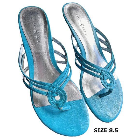Turquoise Kitten heel thong sandals Size 8.5 - Picture 2 of 10